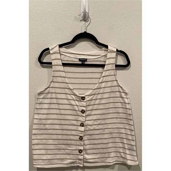 TORRID Stripe Button Ivory Taupe Sleeveless Blouse - Picture 1 of 3